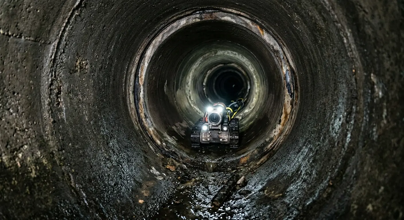 Robotic sewer camera inspecting pipe interior for Drain Snake Service in West Deer